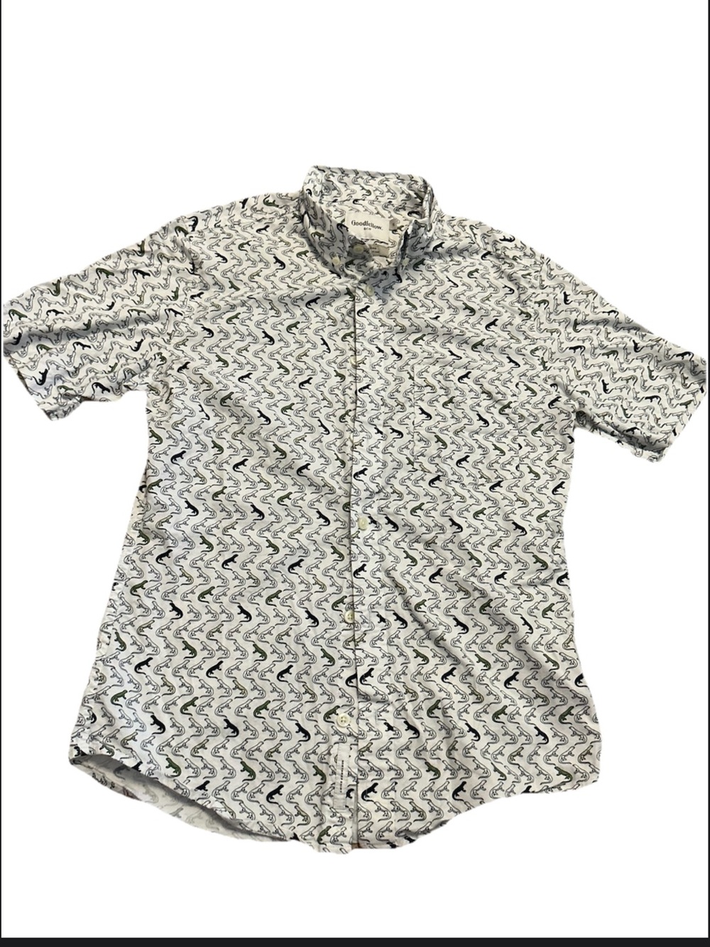 Goodfellow & Co Slim Fit Alligator Print Button Up Shirt Mens Small Short Sleeve